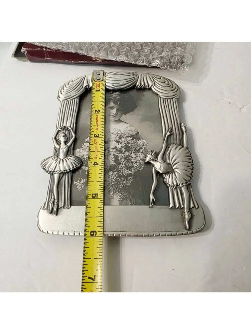 Vtg Free Standing Pewter Ballerina Theater Curtain Theme Photo Picture Frame